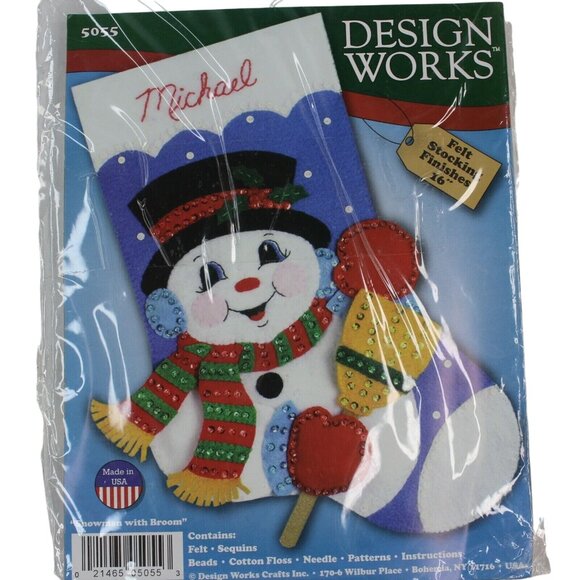 Felt Embroidery Christmas Stocking Kit 5055 Snowman with Broom Design Works 16" - Picture 6 of 6